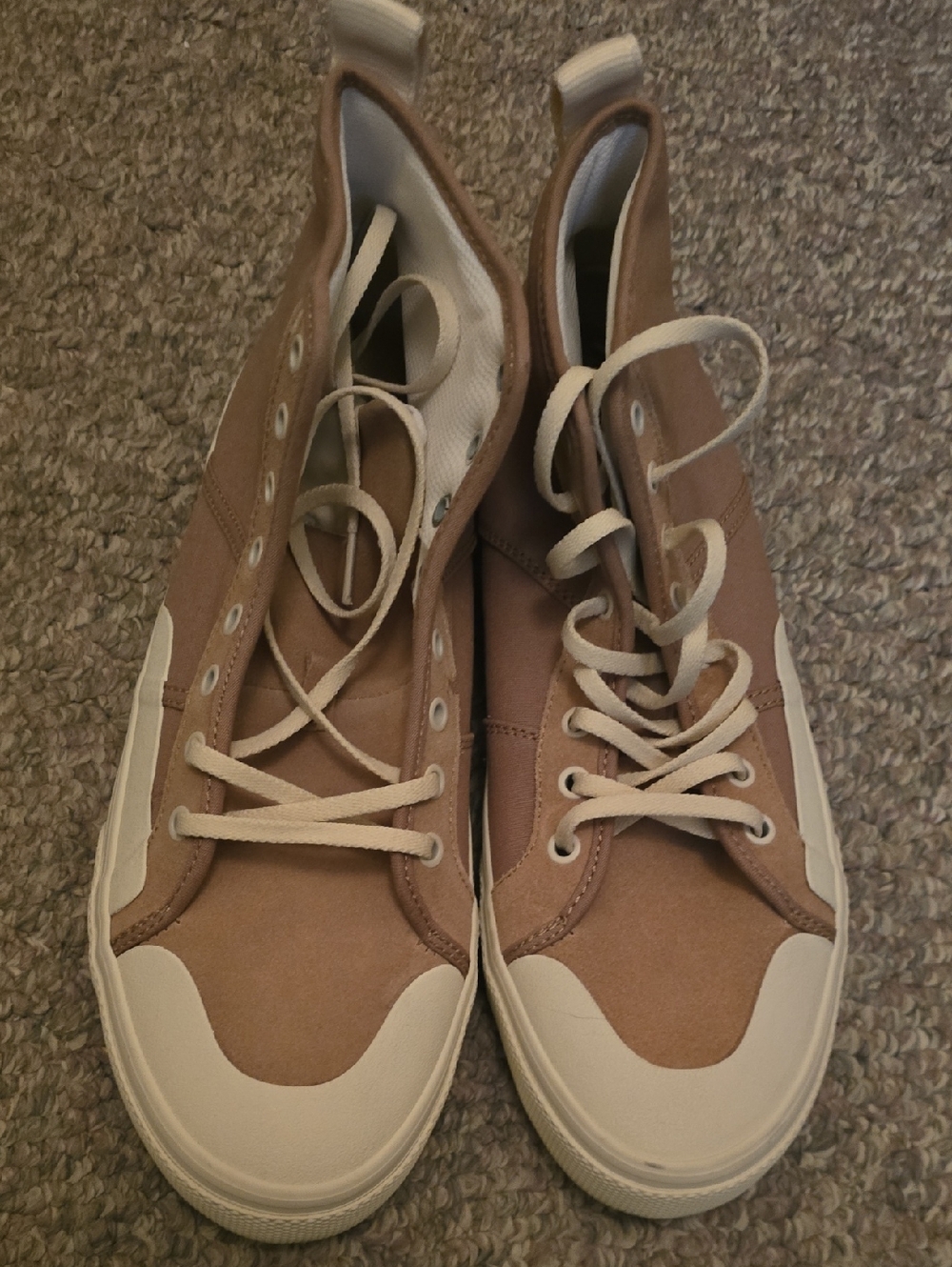 Men's Tan Canvas High-Top Sneakers - Casual Lace-Up